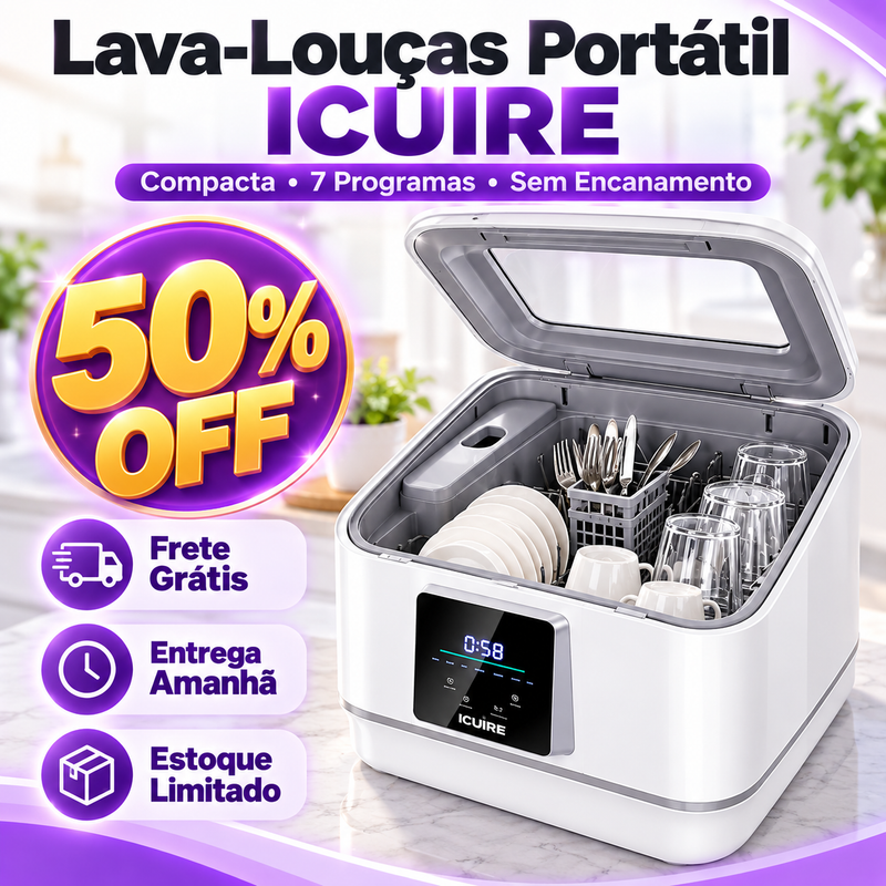 Lava-Louças Portátil ICUIRE 7 Programas com Limpeza e Secagem — Sem Instalação | Frete GRÁTIS + ENTREGA AMANHÃ