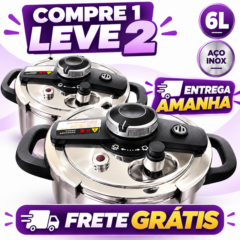 Panela de Pressão Inox 6L SecureLock Pro | COMPRE 1 LEVE 2 + Entrega GRÁTIS e RÁPIDA