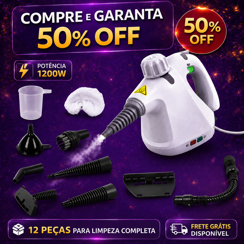Limpador a Vapor 12 em 1 - Limpeza TOTAL 1200w BIVOLT | Frete GRÁTIS + 50% OFF e  ENTREGA AMANHÃ
