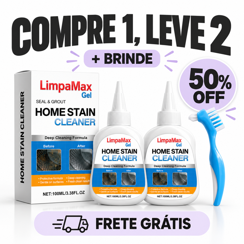 Kit LimpaMax Gel com embalagem, 2 frascos e escova: compre 1, leve 2 + brinde, 50% OFF e frete grátis