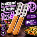 Descascador Premium 3 em 1 em Aço Inoxidável com Cabo de Madeira | Frete Grátis + ENTREGA AMANHÃ