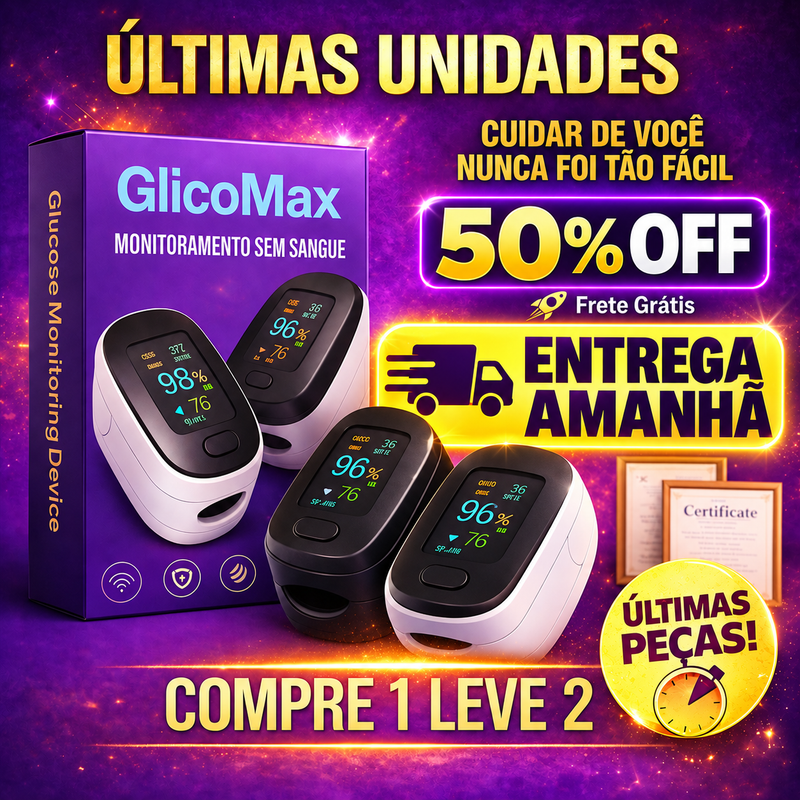 GlicoMax - Monitore sem Furar o Dedo | COMPRE 1 LEVE 2 + Frete GRÁTIS e Entrega AMANHÃ